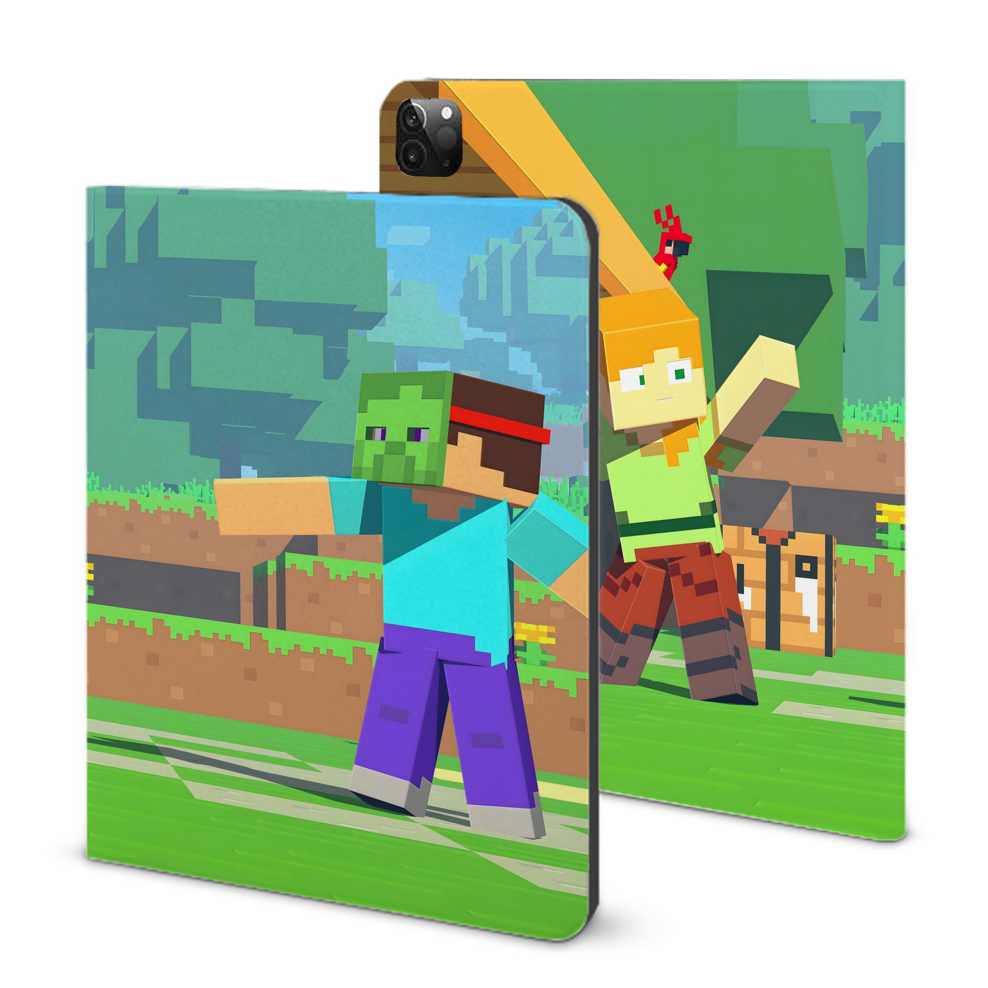 （画像用） マインクラフト ブロックの世界 Minecraft MC Block world IPadケース ペンホルダー付き ブックスタイルデザイン